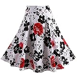 Fancyqube(TM) Women Pleated Vintage Skirts Floral Print Midi Skirt Red Medium
