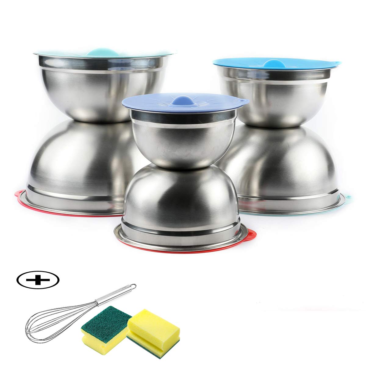 Yohong Mixing Bowl with Lid Stainless Steel Set of 6, European Salad Bowl, Highly Polished Technology, Maximum Capacity 3.5L / 3L / 2.5L / 2L / 1.5L / 1L