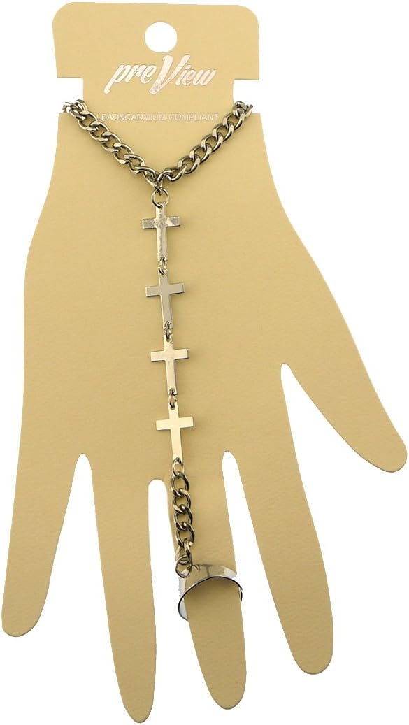 Chain bracelet connected with a ring by 4 crosses cross