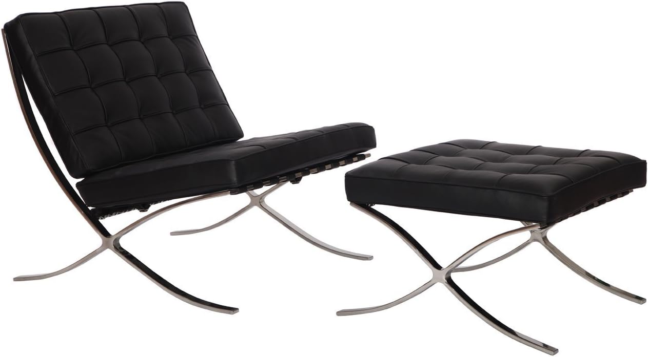 eMod - Modern Pavilion Chair Italian Leather (Black with Ottoman)