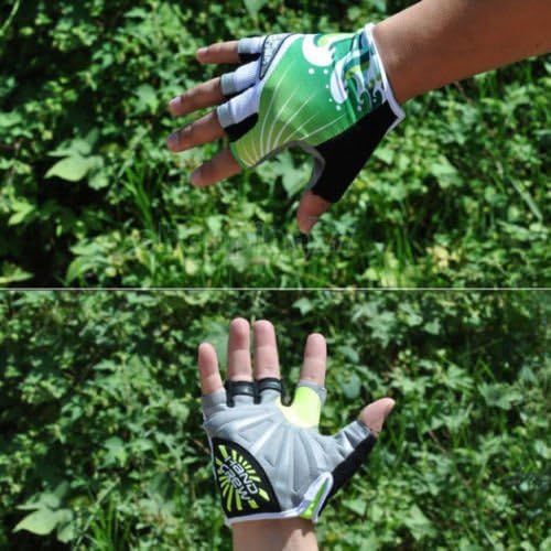 Half Finger Sports Gloves Green Spoondrift Pattern Cycling Bike Bicycle GEL Sports Half Finger Glove M-XL Cycling Gloves (M)