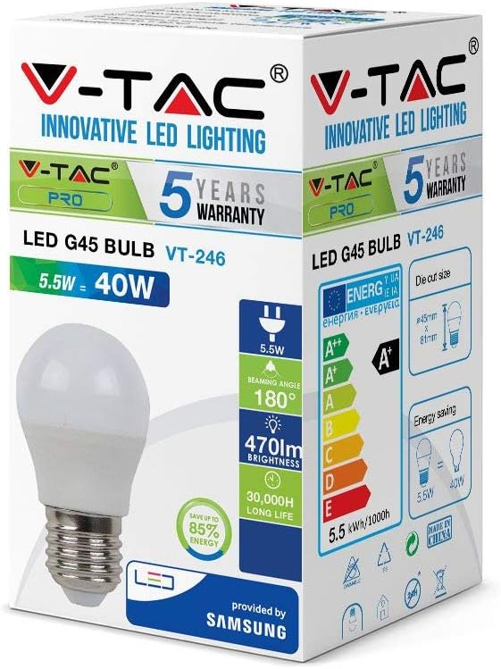 V-TAC Edison Light Bulb - Golf Ball E27 LED, White, 5 Count (Pack of 1) - Image 3
