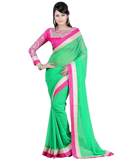 Winza Designer Womens Chiffon Saree with Blouse (Navy Blue)