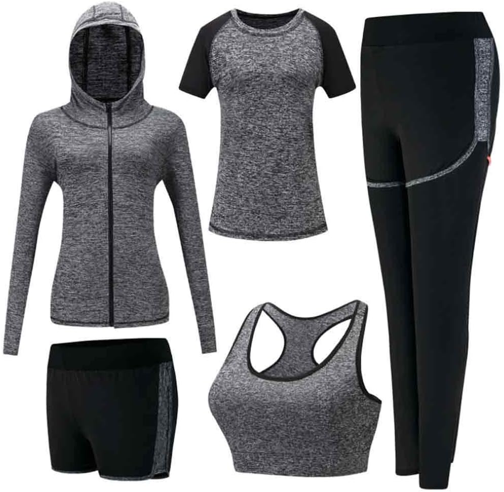 Women's Tracksuits Sets Sportsuit Set Soft Comfy Quick-Drying Running Jogging Gym Workout Sweatsuit 5 Piece Set Sports Bra,T-Shirt,Coat and 2 pcs Pants Ladies Sportwear Sets Yoga Clothing