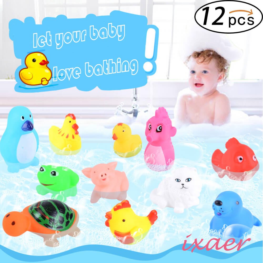 ixaer Rubber Animals, Cute Animal Toys, Colored Soft Rubber, Squeeze Sound Children Wash Shower Bath Toys, For Kids. (12pcs)