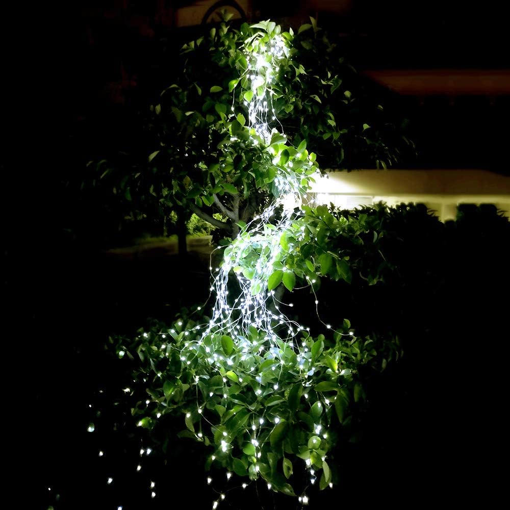 SKYFIRE 2 Pack Solar Powered Twinkle Fairy Lights, 10 Strands 200 LEDs Waterproof Timbo String Lights Decorative Silver Wire Vine Solar Lights for Outdoor, Garden, Christmas Tree