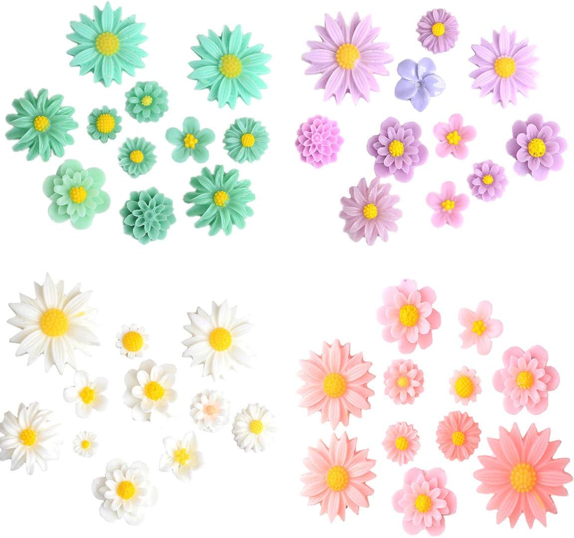 44 Pack Flower Resin Charms Daisy Peony Plastic Flatback Loose Beads for Jewellery Making Scrapbooking Phone Case Decor Hair Accessories Fairy Garden Decor (Random) - Image 4