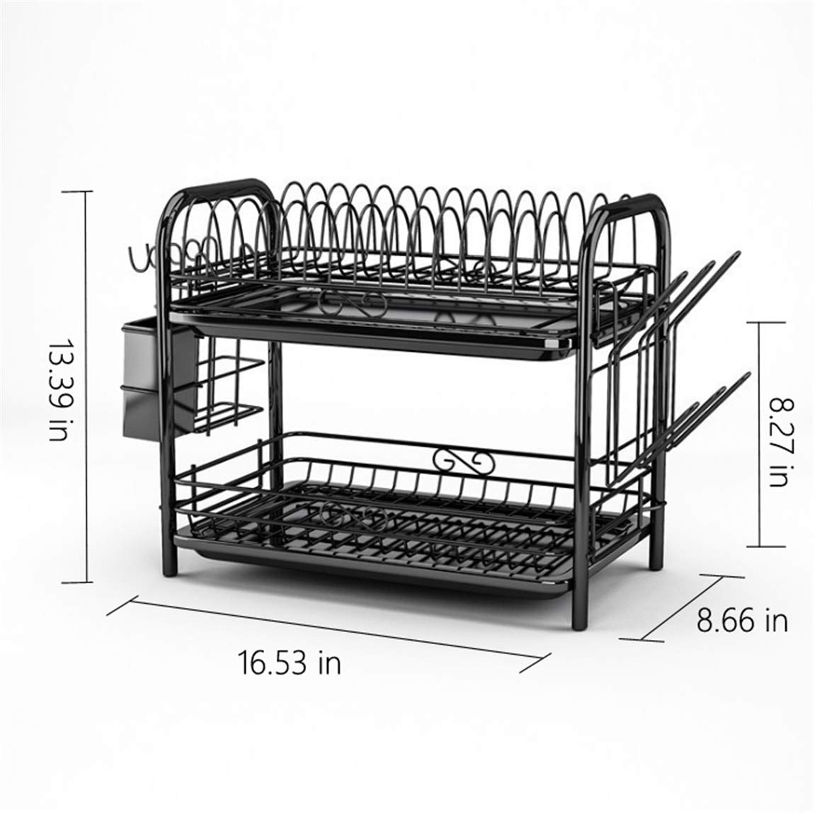 Dish Drying Rack 2-Tier Chrome Plating Dish Rack Stainless Steel Kitchen Dish Drainer Rack Organizer Tool-Free Installation With Utensil Holder/Drain Board/Cup Hoder 2 Layers Cutlery Rack