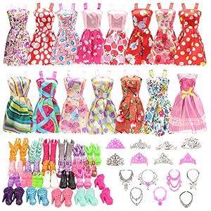 BARWA-32-pcs-Doll-Clothes-and-Accessories-10-pcs-Party-Dresses-22-pcs-Shoes-Crown-Necklace-Accessories-for-115-inch-Doll