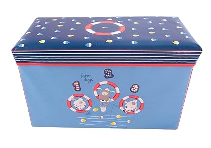 Bieco 04000496 Staubox mit Piratenmotiv, gepolsterter Deckel, Box als Sitzbank verwendbar, blau