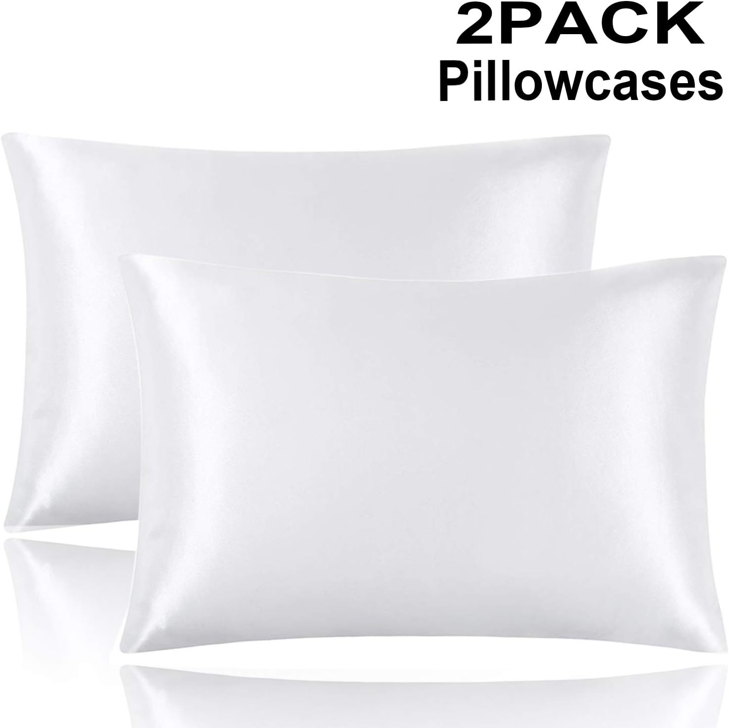YOSICO Satin Pillowcase for Hair and Skin Two-Pack Queen Size Luxury and Soft Silky Pillow Cases with Zipper Closure (White, 20" x 30")