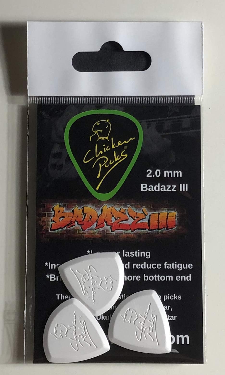 Chicken Picks3 x BADAZZ III 2.0mm Guitar-picks, White