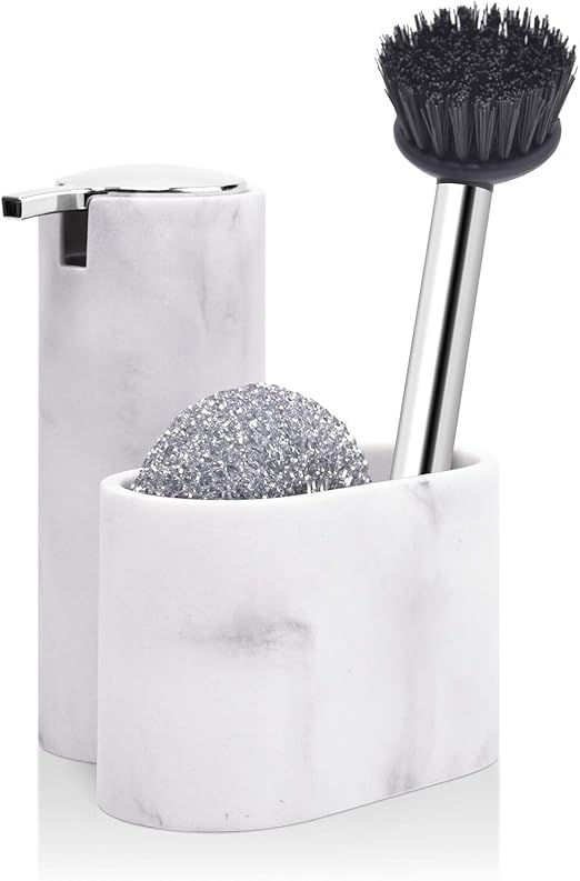 Soap Dispenser with Sponge Holder and Brush Holder, Marble
