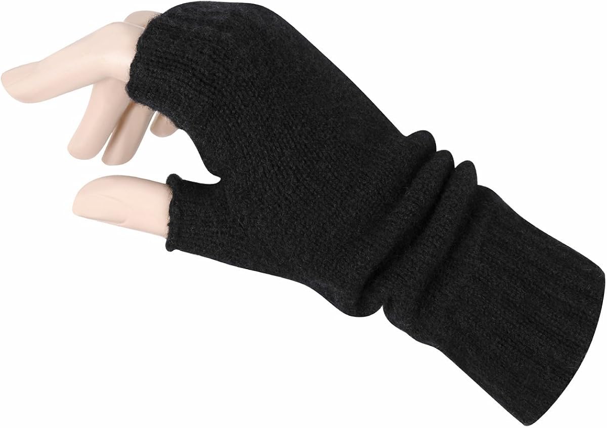 Women's Fingerless Mitts Pure Cashmere Made in Scotland (Black) at  Women’s Clothing store: Cold Weather Fingerless Gloves