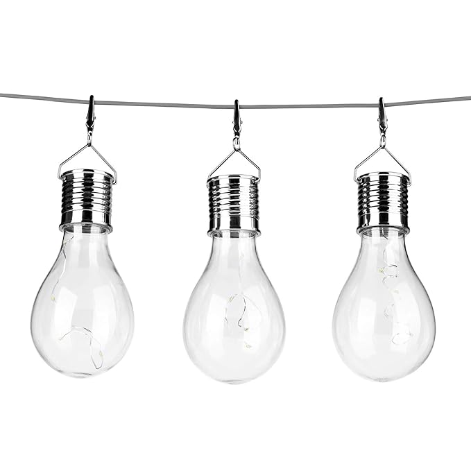 EASYmaxx 03877 LED-Glühlampe mit integriertem Solarpanel | Tageslichtsensor; Warmweiß (3er-Set)