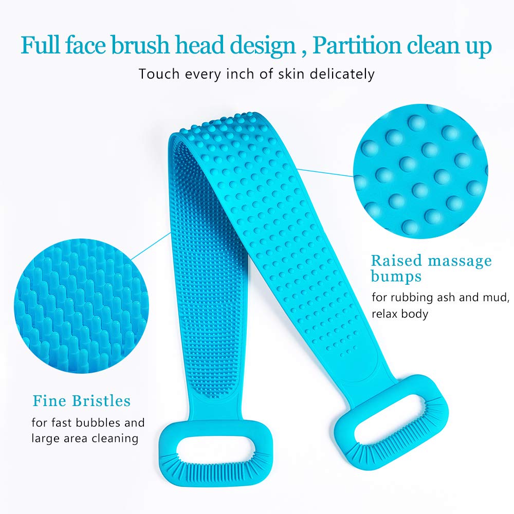 CONBOLA Back Scrubber for Shower Silicone Body Brush 30 inches/76 cm Extra Long Exfoliating Body Scrubber With Handle for Men and Women Long Lasting and Easy to Clean.(Blue) : Beauty