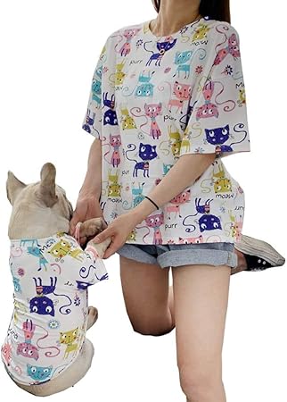 Amazon ペット服 Tシャツ ペアルック 親子服 単品 パーカー ドッグウェア 洋服 犬用コスチューム ペット用 犬用 猫用 ワンチャン用 服 中小型犬 服 犬服 ご主人様用 上着 春夏モデル お揃いｔシャツ 可愛い おしゃれ 上質 よい肌触り M ホワイト Sweethess Pet