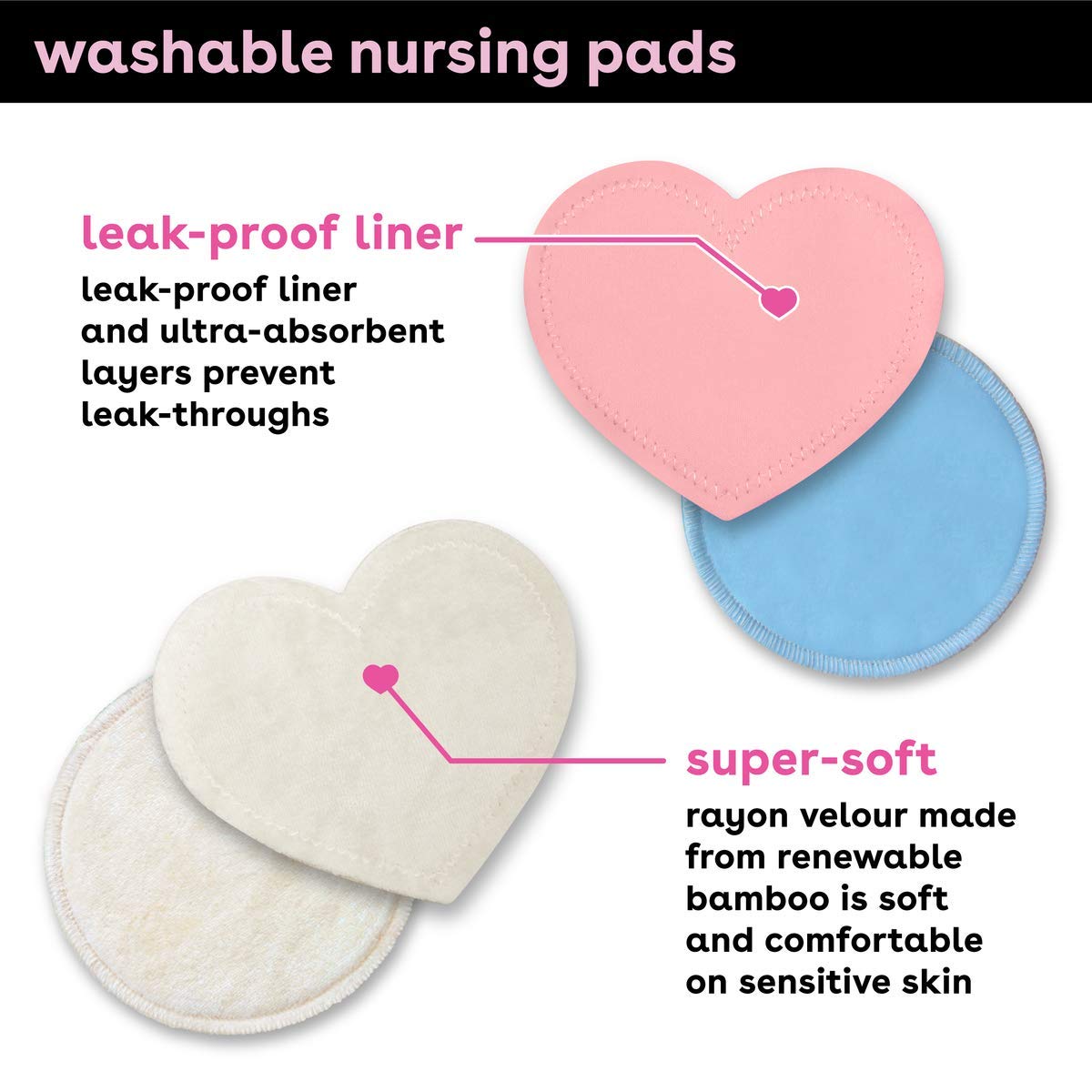 Bamboobies Washable Nursing Pads For Breastfeeding Variety Pack| Reusable Breast Pads| 4 Pairs| 3 Regular Pairs + 1 Overnight Pair | Multi-Color : Nursing Bra Pads : Baby