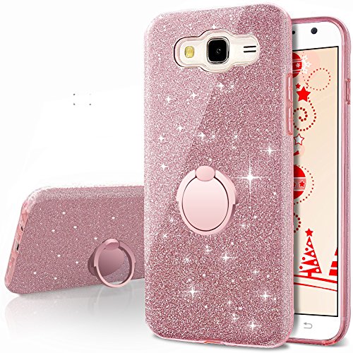 Galaxy Grand Prime Case, Galaxy J2 Prime Case,Silverback Girls Bling Glitter Case With 360 Rotating Ring Stand, Soft TPU Cover + Hard PC Shell for Samsung Galaxy Grand Prime Plus -Rose Gold