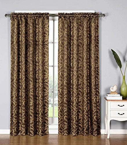 Window Elements Dawson Shimmering Leaf Extra Wide 54 x 84 in. Rod Pocket Curtain Panel, Chocolate
