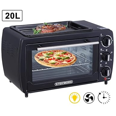 3in1 Mini Backofen 20 Liter mit Umluft inkl. Warmhalteplatte | Minibackofen | Pizza-Ofen | Krümelblech | zuschaltbare Umluft 