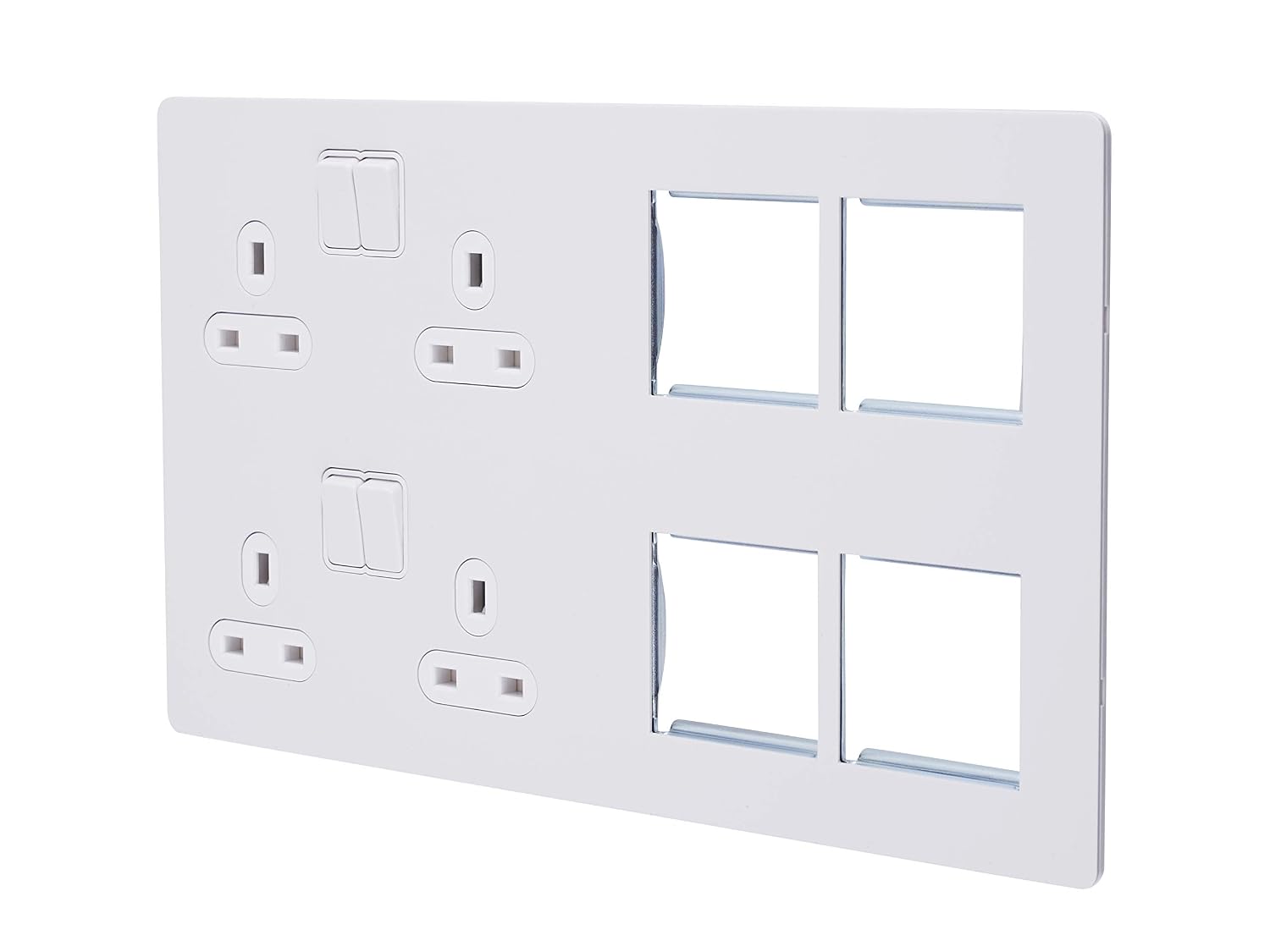 Schneider Electric Ultimate Screwless Flat Plate, Switched 4 Gang Power Socket, Double Pole with Combination Media Plate - Image 3