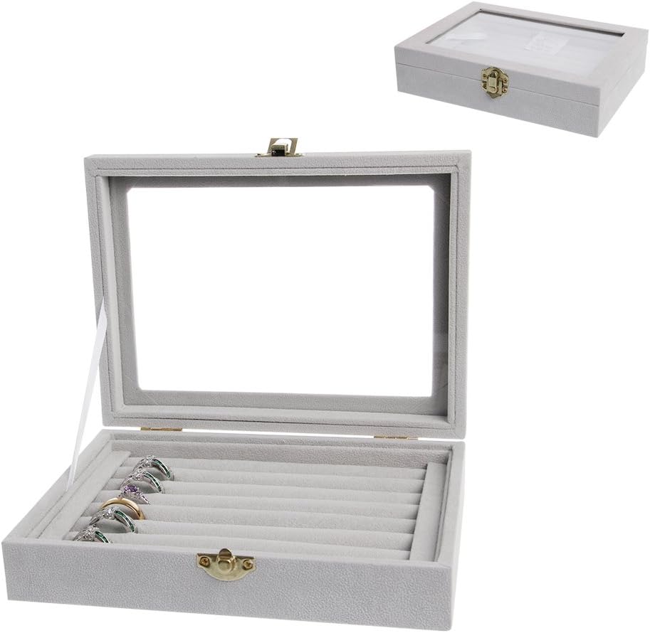 Amrka Velvet Jewelry Organizer Cufflinks Display Holder Earring Ring Box Showcase Tray (Gray)