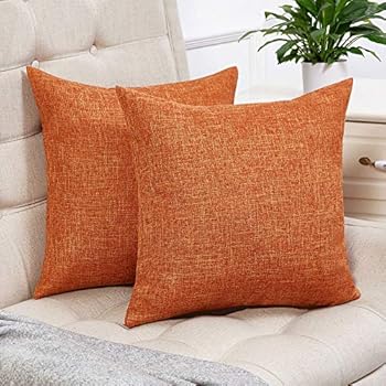 Anickal Set of 2 Fall Orange Pillow Covers Cotton Linen Decorative Square Throw Pillow Covers 18x18 Inch for Sofa Couch Decoration