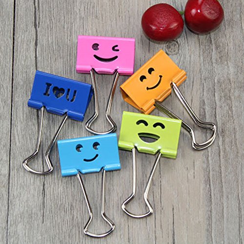 Lovely Smile Face Binder Clips, Paper Clips, Clamps, Assorted Colors (19mm,40 pcs/Tub)