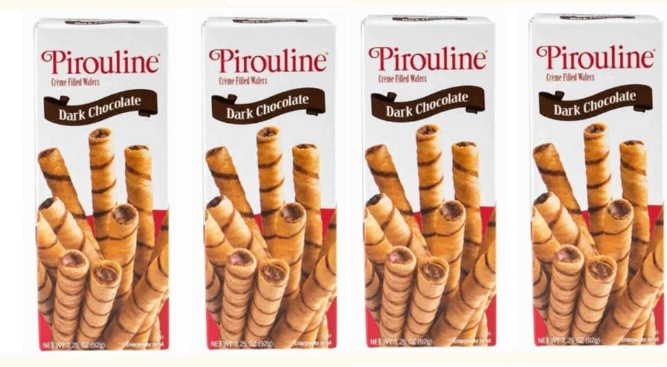 Creme De Pirouline Dark Chocolate Artisan Rolled Wafers All Natural 10 Oz Tins (4 Tins)