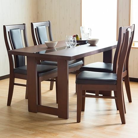 Amazon ウォルナットとブラックガラス ステンレスがコラボレーションした贅沢なダイニングセット 食卓を彩り素敵な空間にします 高級感溢れるデザイン ダイニング5点セット 135テーブル1 チェア4 ダイニングセット オンライン通販