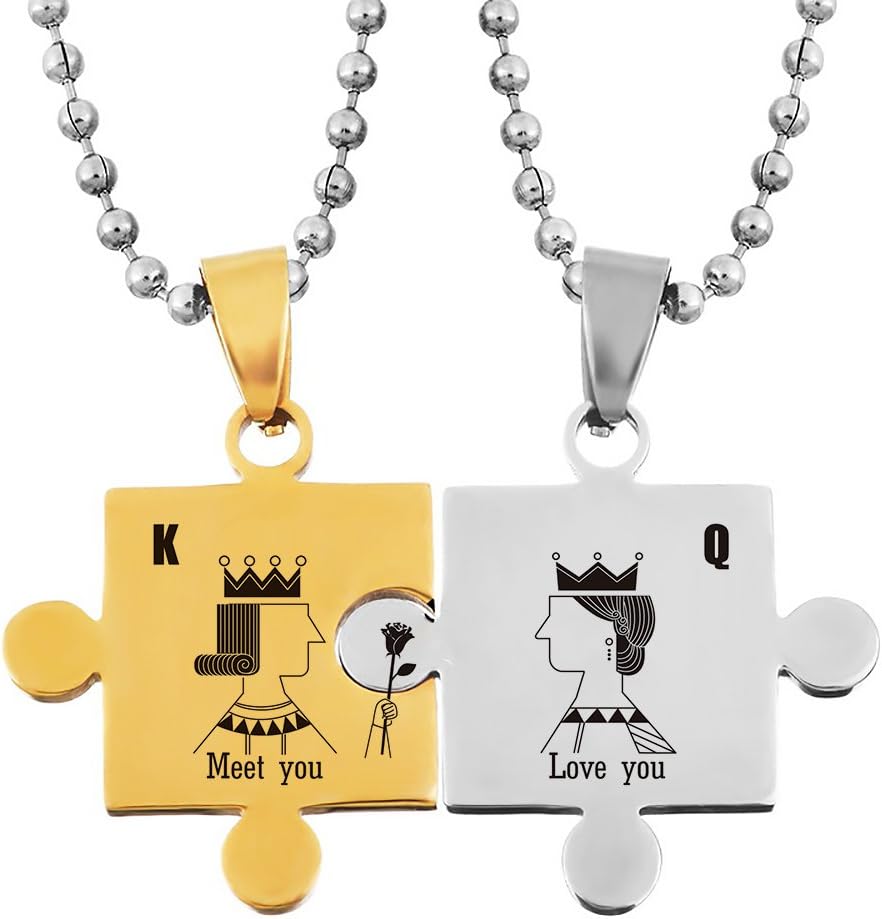 Loweryeah Jigsaw Shape Bff Lettering Stainless steel Necklace Pendant Set 2PC