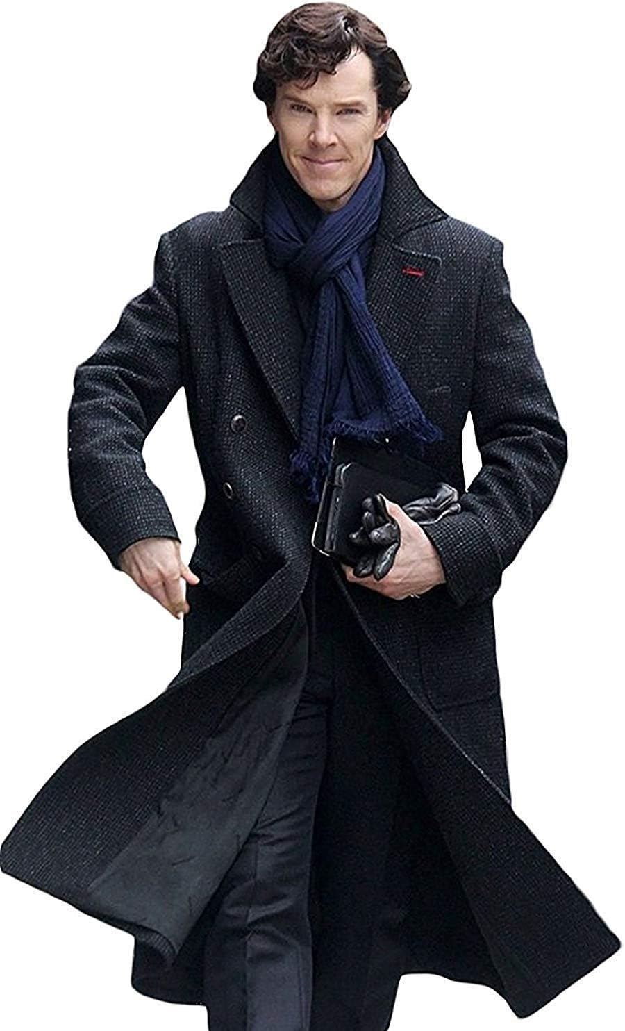 Marche Sydney Sherlock Holmes Benedict Cumberbatch Charcoal Grey Wool Long Trench Coat Jacket