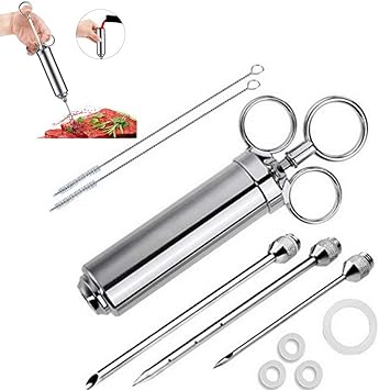 BBQ Bratenspritze mit 3 Nadeln 60 ml, Gewürzspritze, Marinadenspritze zum Grillen für Rind, Huhn, Gebäck mit Marmelade zu bef