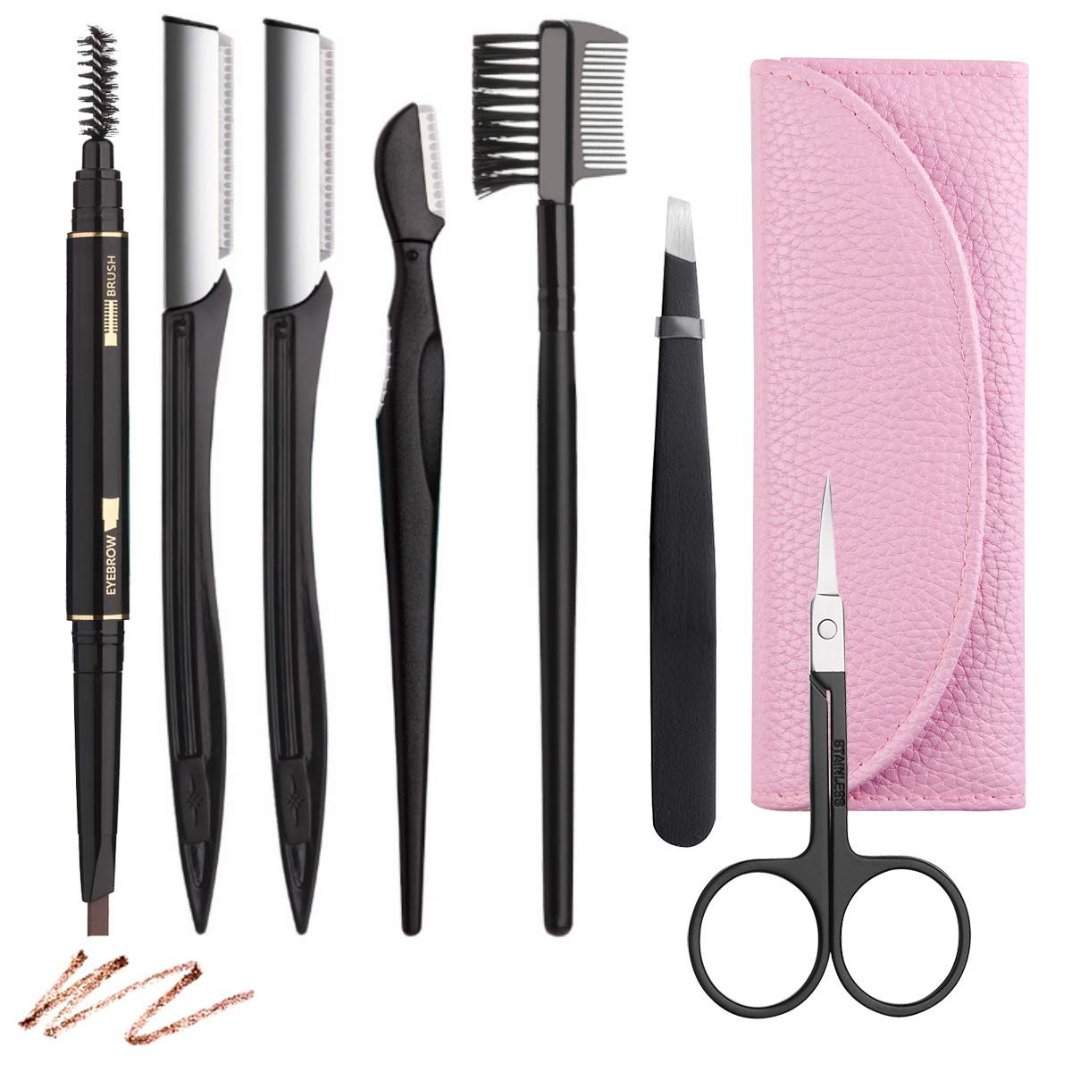 FAMILIFE F04 Eyebrow Kit 7 in 1 Eyebrow Scissors,Razor Eyebrow Pencil, Eyebrow Brush with Black Leather Bag: Home Improvement