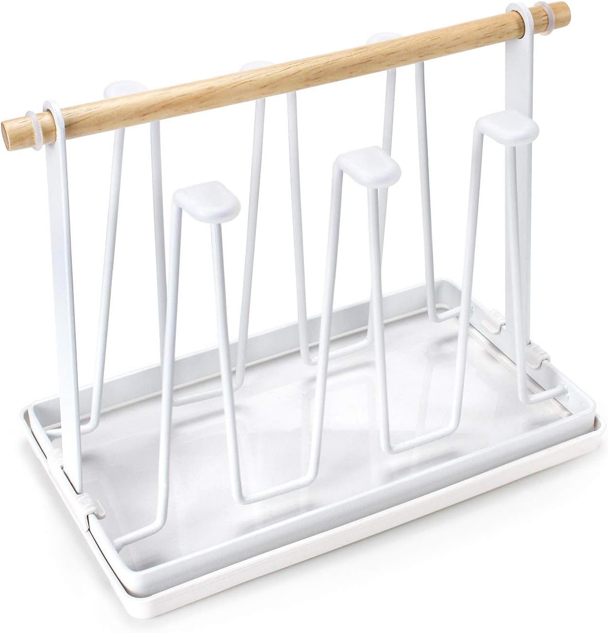 Cup Drying Rack Stand with Drain Tray, Metal Bottle Drying Organizer Stand with 6