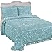 Collections Etc Calista Chenille Lightweight Bedspread with Fringe Border, Turquoise, Queen