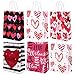 Cooraby 20 Pieces Valentines Day Paper Bags Valentine's Day Party Kraft Bags Paper Red and Pink Color Hearts Bags with Handle for Party Favors