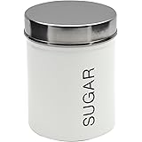 Harbour Housewares Contemporary Sugar Canister - Steel Kitchen Storage Caddy with Rubber Seal - White - 10cm