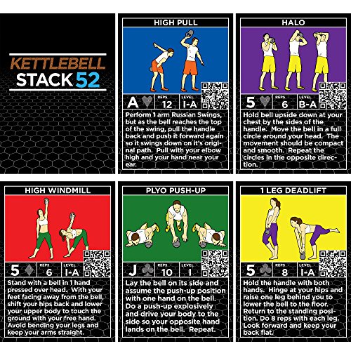 Stack 52 Kettlebell Exercise Cards Duo Pack. Kettlebell Workout Playing Card Game. Video Instructions Included. Learn Kettle Bell Moves and Conditioning Drills. Home Fitness Training Program. - Thumbnail 5