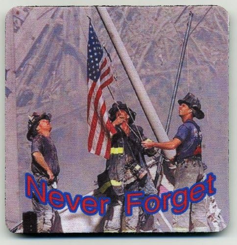New York City Fire Dept. - 911 Coaster Set - Never Forget - USA Flag