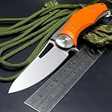 Eafengrow Dark Folding Knives D2 Blade Plating Titanium Steel Handle Flipper Camping Outdoor Tactical Knife EDC Tool (Orange)