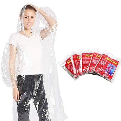 FOGAWA 5 Stück Regenponcho Einweg Regenmantel Notfall Regenjacke Wasserdicht Regencape mit Kapuze Regenumhang Regen Pocho für