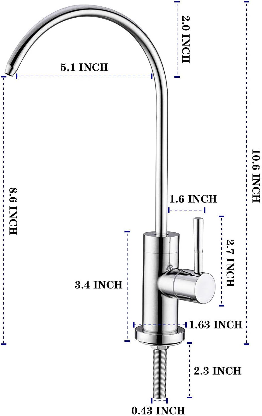 Anpean Drinking Water Faucet, Lead-Free, SUS304 Stainless Steel Kitchen Water Filter Faucet for Reverse Osmosis and Water Filtration Systems, Polished Chrome - - 