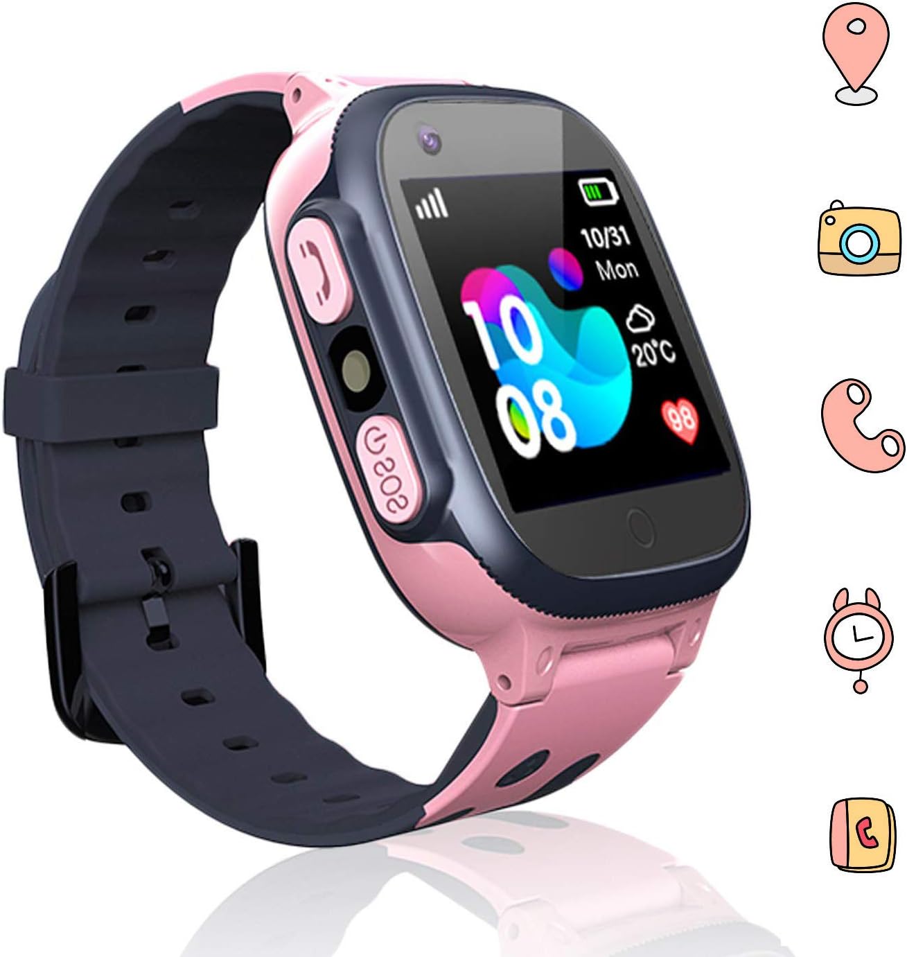 Kids Smart Watch Phone, LBS Tracker Smartwatch for Kids Anti-lost Two-way Calling Touch Screen Mobile Phone for Girls Boys, SOS Sim Card with Camera, Alarm,for 3-13 Years Children Birthday Gift