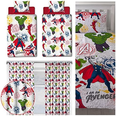 Marvel Avengers Mission UK Single/US twin Duvet Set & Matching 66" x 54" Curtains (168cm x 137cm)