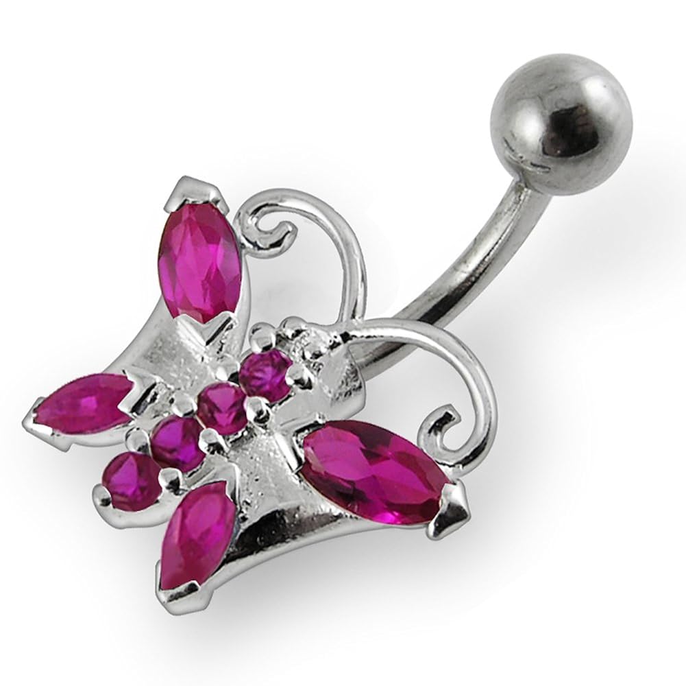 Fancy Butterfly 925 Sterling Silver with Stainless Steel Belly Button