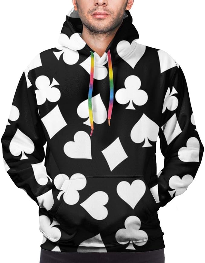 Men's Hoodie Poker Playing Cards Pattern Sweate Sweatshirt Men's Casual