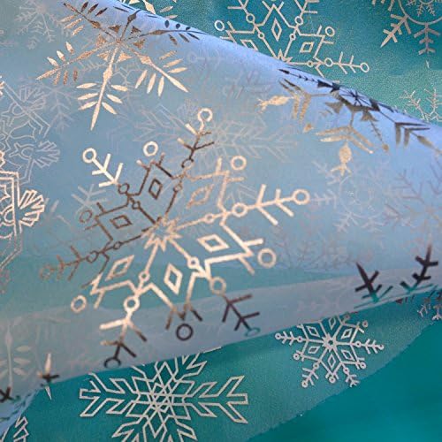 Silver Snowflake Print Ice Aqua Blue 100% Polyester Organza Fabric 60 Inch Wide By The Yard JN00270