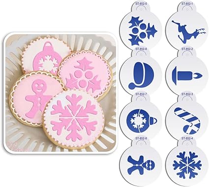Ak Art Kitchenware 8pcs Biscotto Di Natale Stencil Set Glassa Reale Stencil Strumento Cervi Candele Fiocchi Di Neve Cappello Stampelle Stampelle Per Decorare Torte Amazon It Casa E Cucina